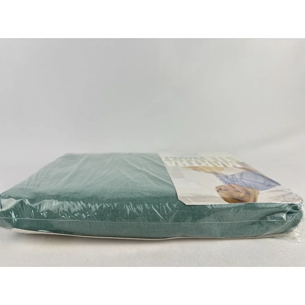 Vintage Martha Stewart Everyday Green Leaf Denim Full Fitted Sheet 1997 NOS